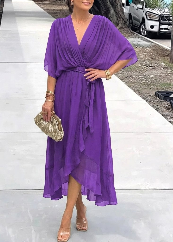 Genesis | Women's Wrap Midi Dress with V-Neckline, Half-Length Sleeve Occasion Dress | Animated Apparel