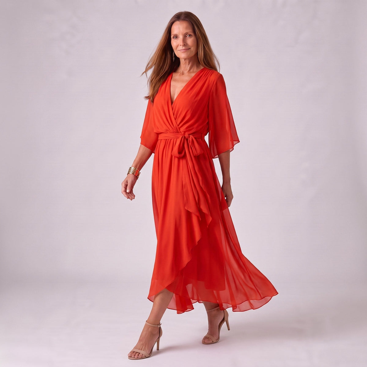 Genesis | Women's Wrap Midi Dress with V-Neckline, Half-Length Sleeve Occasion Dress | Animated Apparel