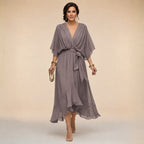 Genesis | Women's Wrap Midi Dress with V-Neckline, Half-Length Sleeve Occasion Dress | Animated Apparel