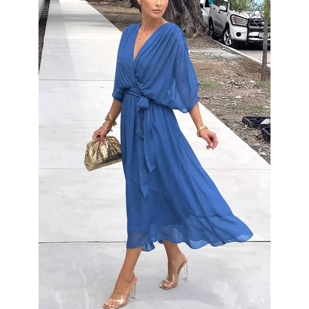 Genesis | Women's Wrap Midi Dress with V-Neckline, Half-Length Sleeve Occasion Dress | Animated Apparel | Green