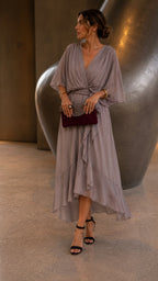 Genesis | Women's Wrap Midi Dress with V-Neckline, Half-Length Sleeve Occasion Dress | Animated Apparel