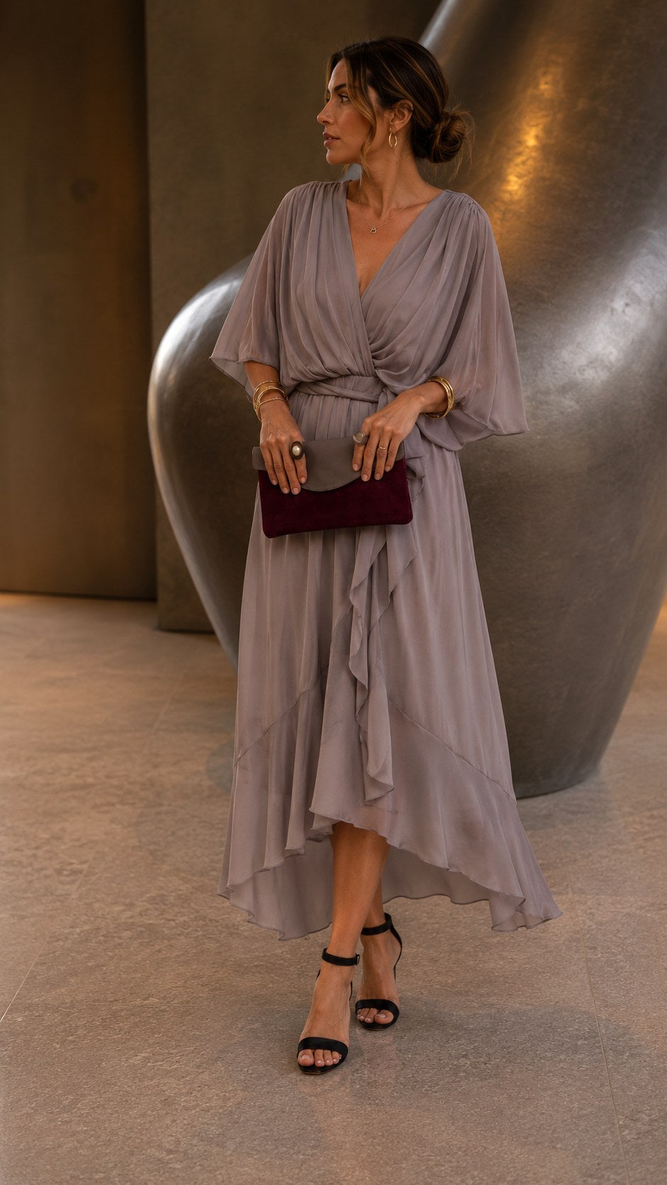 Genesis | Women's Wrap Midi Dress with V-Neckline, Half-Length Sleeve Occasion Dress | Animated Apparel