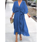 Genesis | Women's Wrap Midi Dress with V-Neckline, Half-Length Sleeve Occasion Dress | Animated Apparel | White