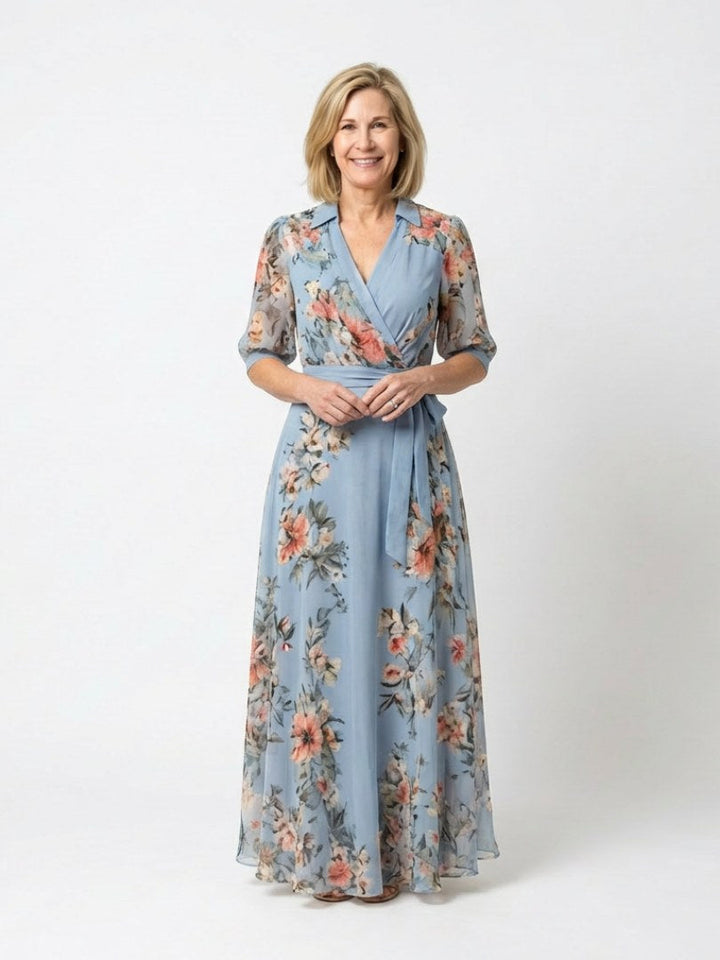 Elowen | Women's Floral Wrap V-Neck Maxi Dress - Floral