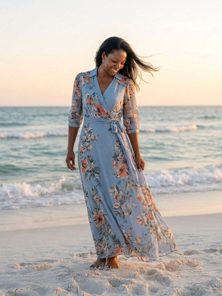 Elowen | Women's Floral Wrap V-Neck Maxi Dress - image 6