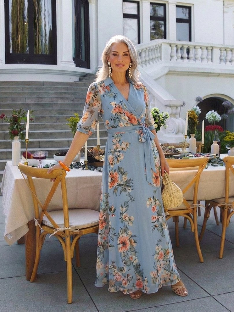 Elowen | Women's Floral Wrap V-Neck Maxi Dress - image 7