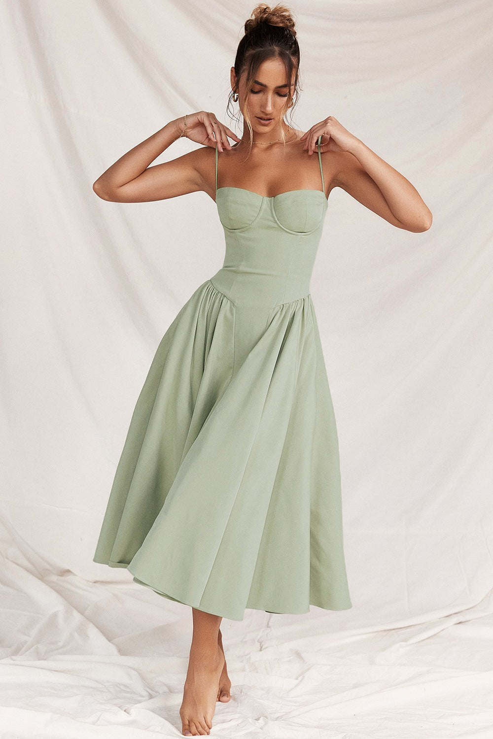 Athena | Women's Corset Midi Dress with Adjustable Straps, Flattering Waist Midi Dress | Animated Apparel