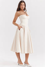 Athena | Women's Corset Midi Dress with Adjustable Straps, Flattering Waist Midi Dress | Animated Apparel
