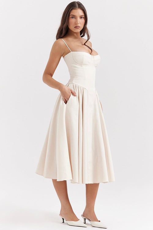 Athena | Women's Corset Midi Dress with Adjustable Straps, Flattering Waist Midi Dress | Animated Apparel