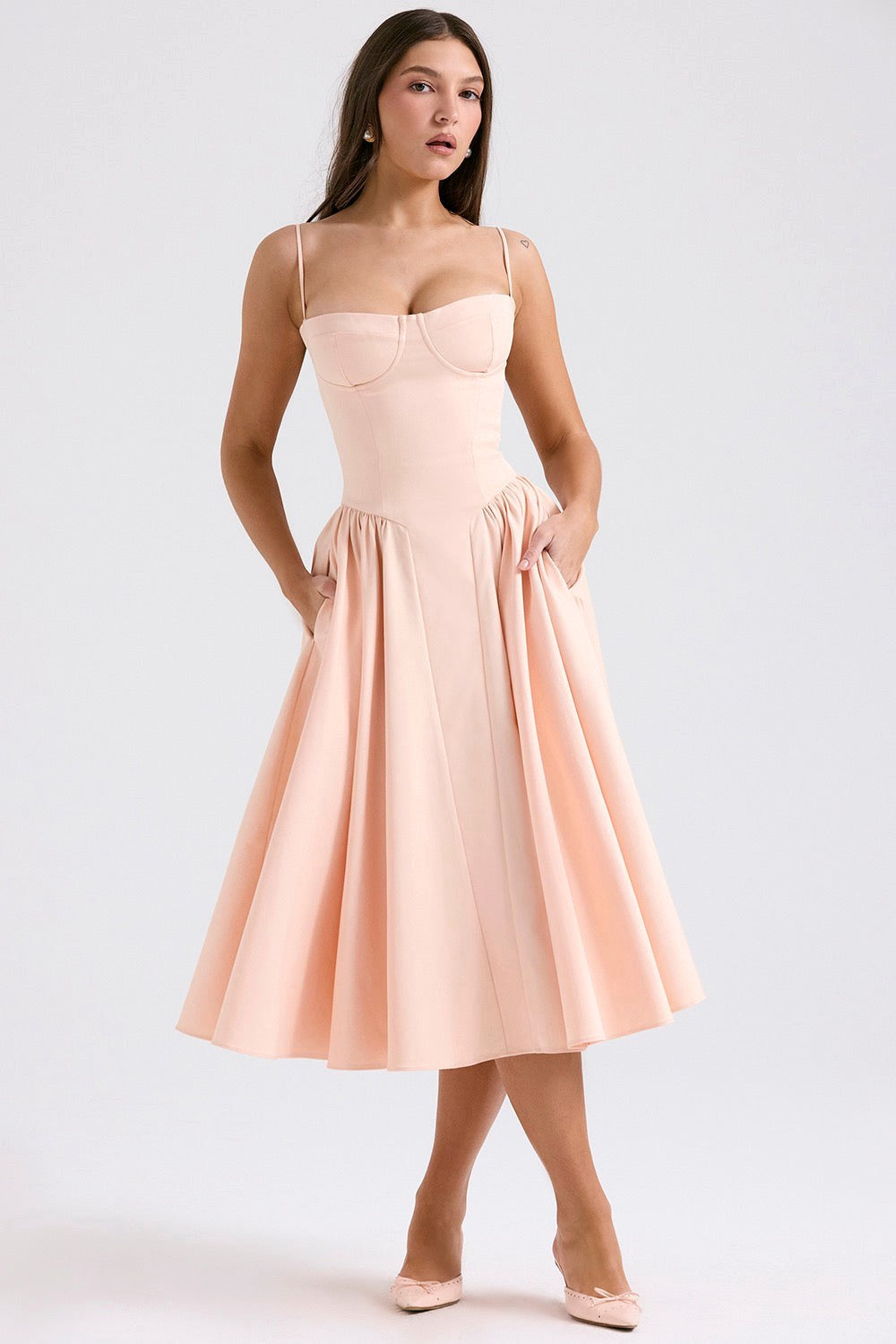 Athena | Women's Corset Midi Dress with Adjustable Straps, Flattering Waist Midi Dress | Animated Apparel