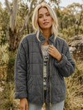Emery | Women's Oversized Quilted Jacket, Structured Collar Autumn Jacket | Animated Apparel | Dark Grey