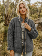 Emery | Women's Oversized Quilted Jacket, Structured Collar Autumn Jacket | Animated Apparel | Dark Grey