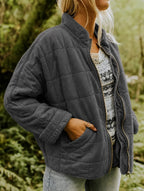 Emery | Women's Oversized Quilted Jacket, Structured Collar Autumn Jacket | Animated Apparel | Blue