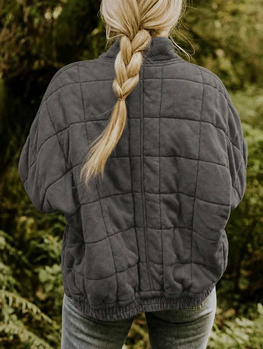 Emery | Women's Oversized Quilted Jacket, Structured Collar Autumn Jacket | Animated Apparel | Beige