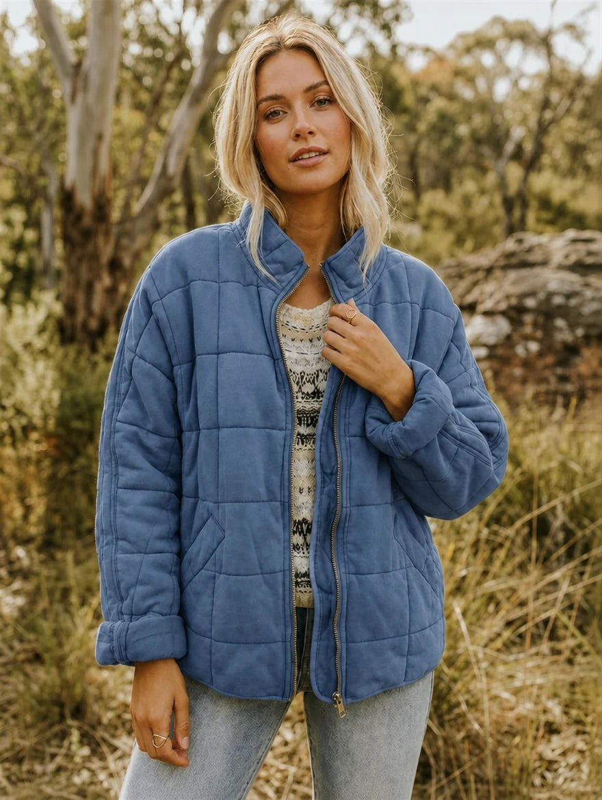 Emery | Women's Oversized Quilted Jacket, Structured Collar Autumn Jacket | Animated Apparel