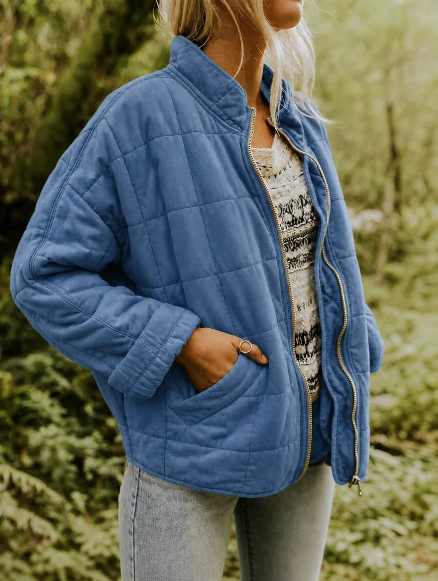 Emery | Women's Oversized Quilted Jacket, Structured Collar Autumn Jacket | Animated Apparel