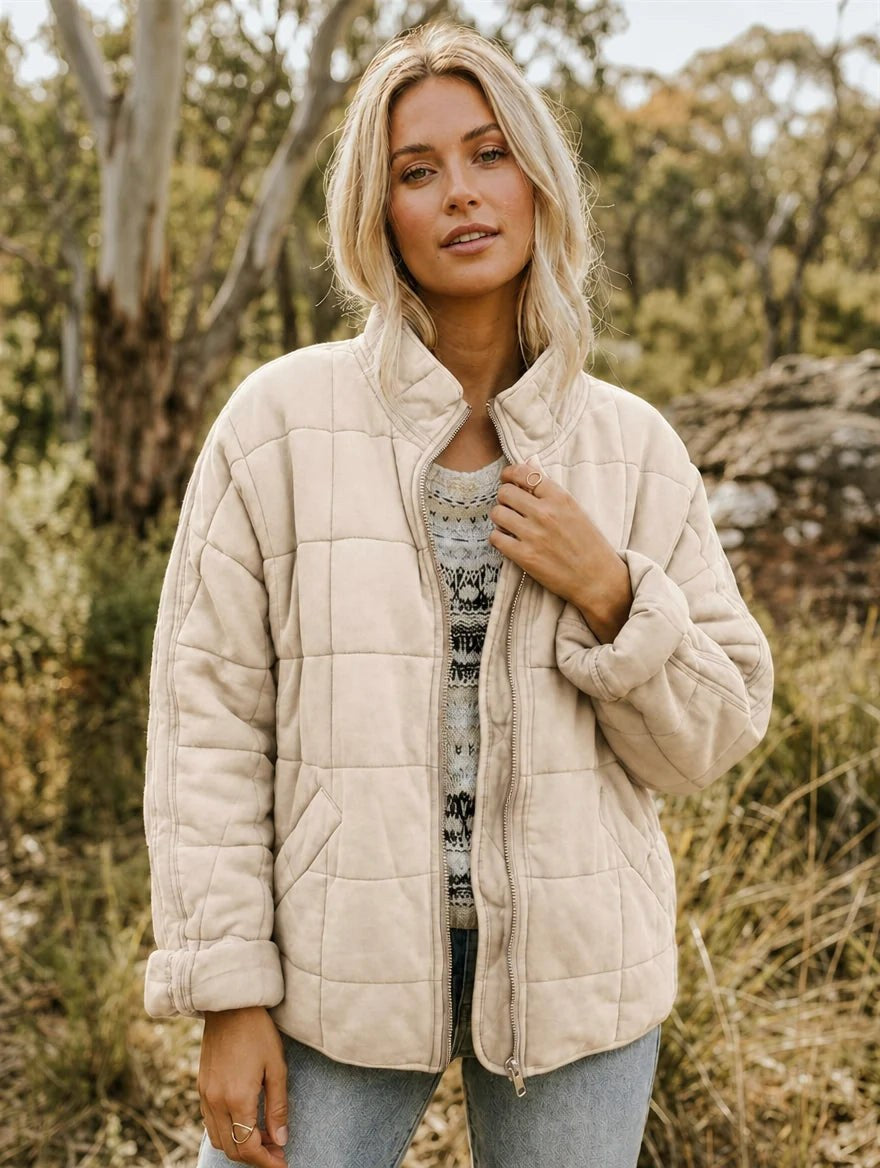 Emery | Women's Oversized Quilted Jacket, Structured Collar Autumn Jacket | Animated Apparel