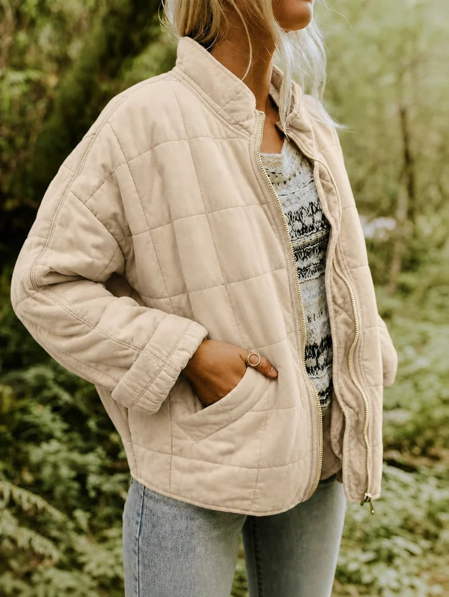 Emery | Women's Oversized Quilted Jacket, Structured Collar Autumn Jacket | Animated Apparel