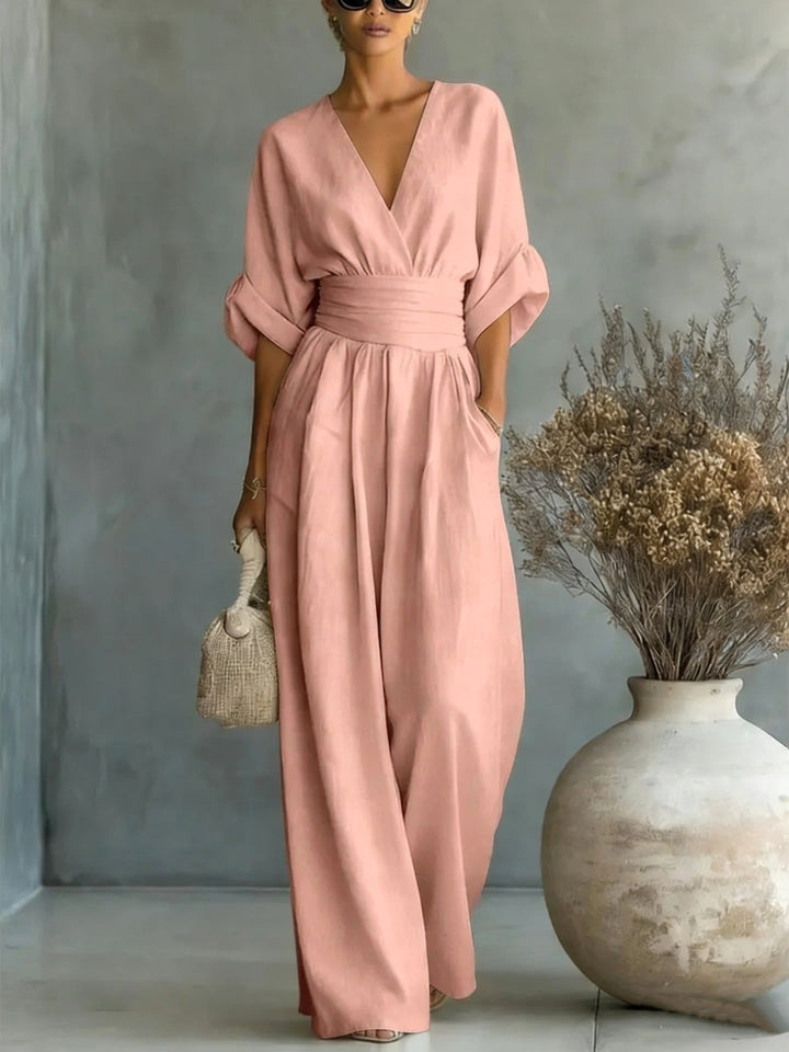 Emilie | Women's Wide-Leg Linen Jumpsuit, Cinched-Waist Jumpsuit | Animated Apparel