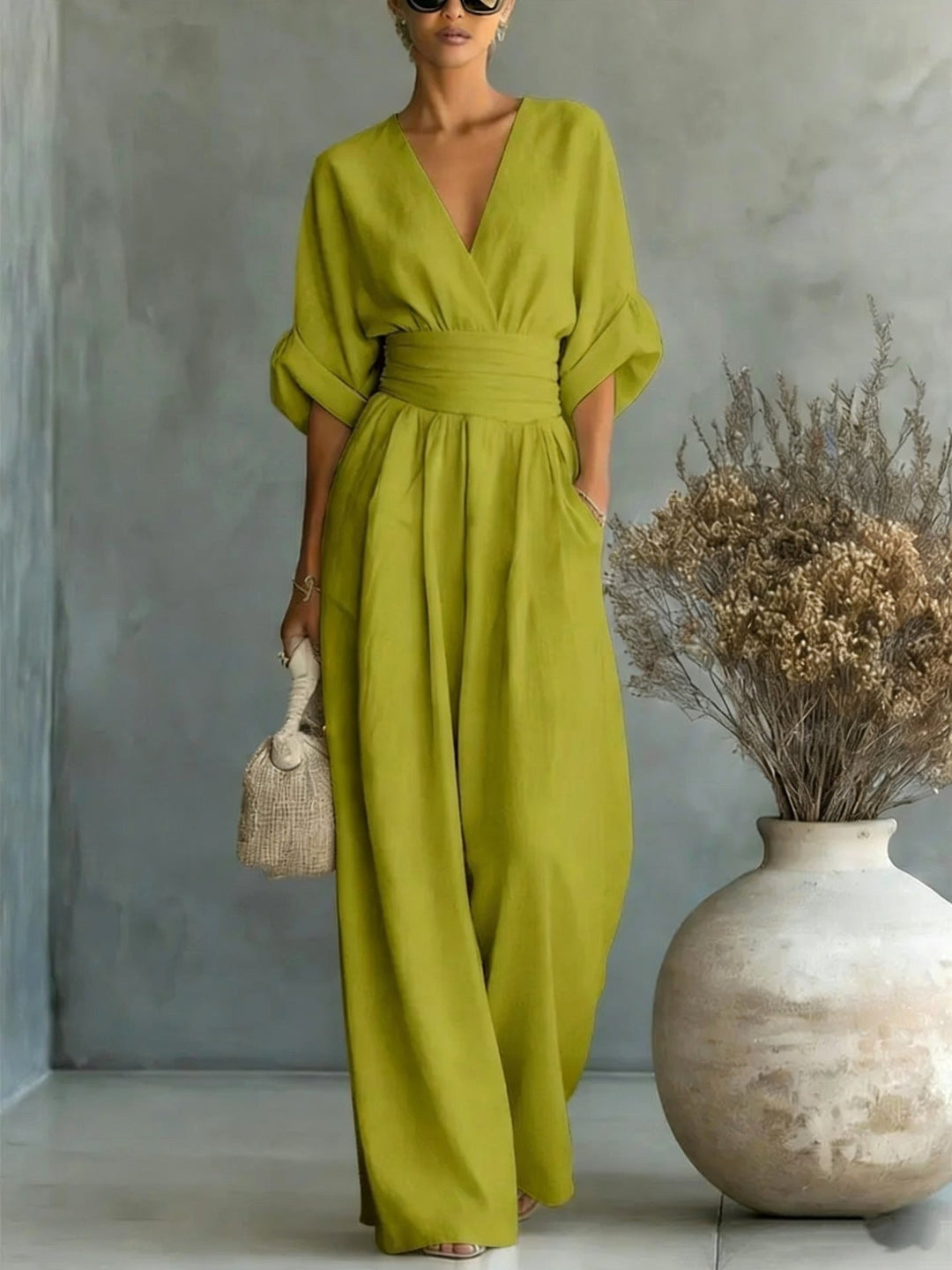 Emilie | Women's Wide-Leg Linen Jumpsuit, Cinched-Waist Jumpsuit | Animated Apparel