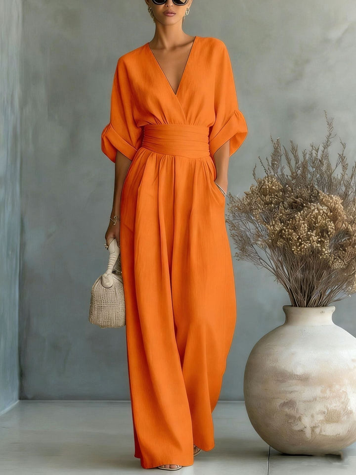 Emilie | Women's Wide-Leg Linen Jumpsuit, Cinched-Waist Jumpsuit | Animated Apparel