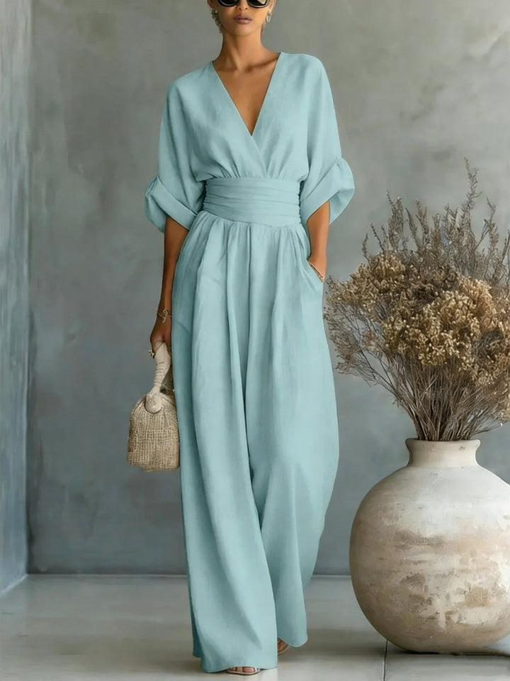 Emilie | Women's Wide-Leg Linen Jumpsuit, Cinched-Waist Jumpsuit | Animated Apparel
