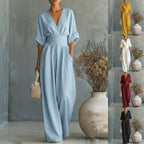 Emilie | Women's Wide-Leg Linen Jumpsuit, Cinched-Waist Jumpsuit | Animated Apparel