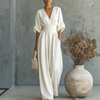 Emilie | Women's Wide-Leg Linen Jumpsuit, Cinched-Waist Jumpsuit | Animated Apparel