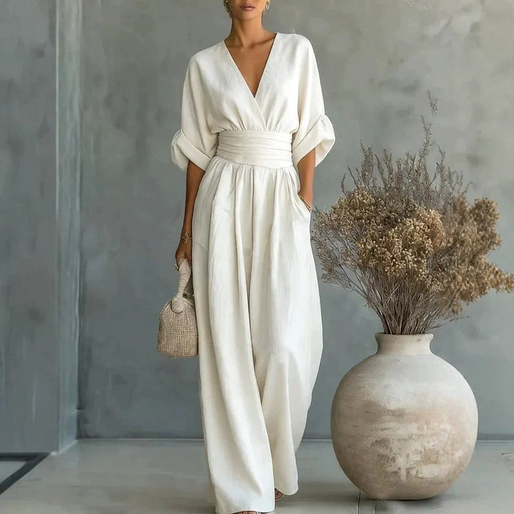 Emilie | Women's Wide-Leg Linen Jumpsuit, Cinched-Waist Jumpsuit | Animated Apparel