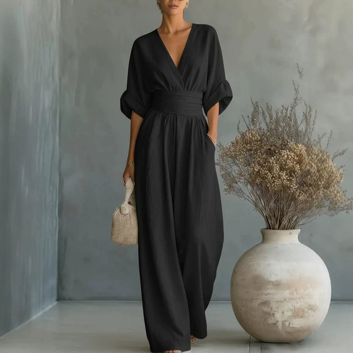 Emilie | Women's Wide-Leg Linen Jumpsuit, Cinched-Waist Jumpsuit | Animated Apparel