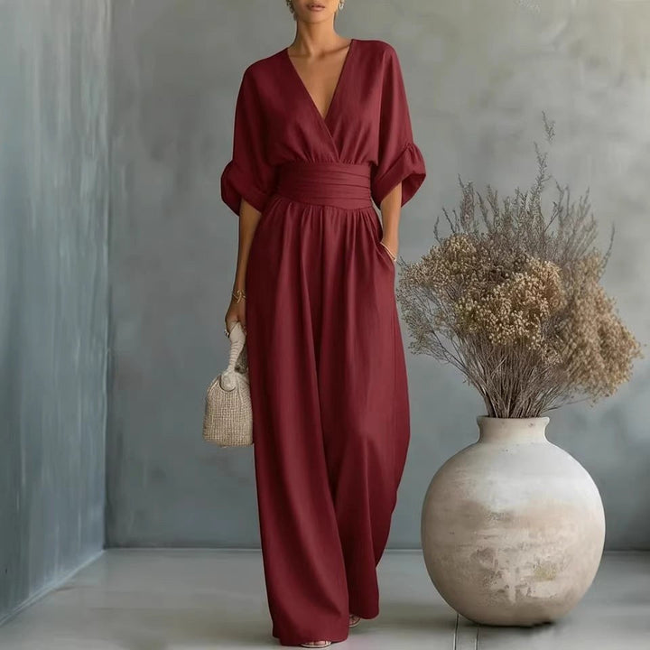 Emilie | Women's Wide-Leg Linen Jumpsuit, Cinched-Waist Jumpsuit | Animated Apparel