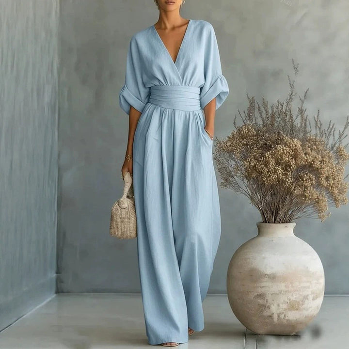 Emilie | Women's Wide-Leg Linen Jumpsuit, Cinched-Waist Jumpsuit | Animated Apparel