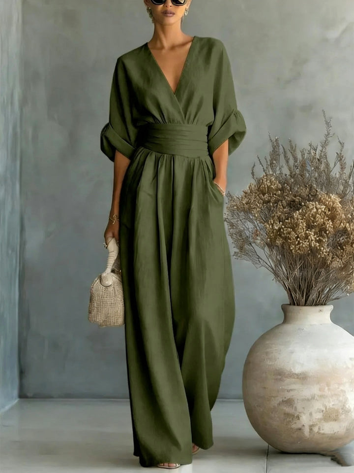 Emilie | Women's Wide-Leg Linen Jumpsuit, Cinched-Waist Jumpsuit | Animated Apparel