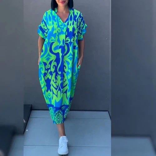 Emma | Women's Flowing Kaftan Midi Dress - Groen