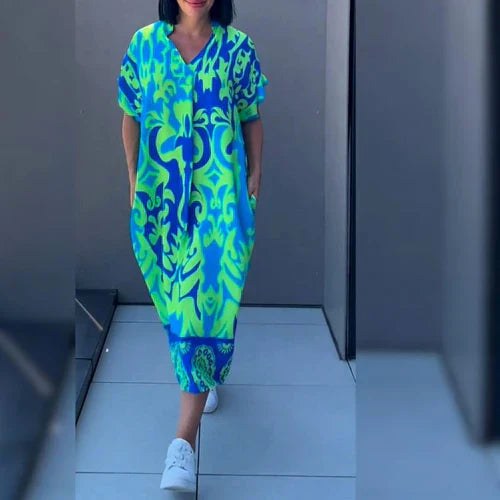 Emma | Women's Flowing Kaftan Midi Dress - Geel