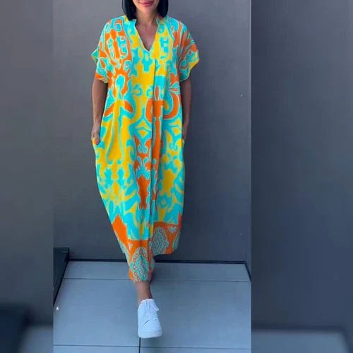 Emma | Women's Flowing Kaftan Midi Dress - Blauw
