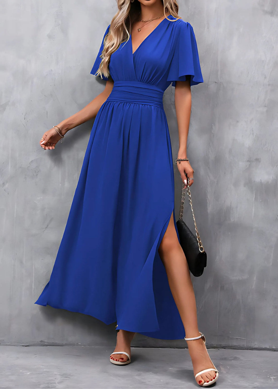 Emma | Women's V-Neck Maxi Dress with Side Slit - image 11
