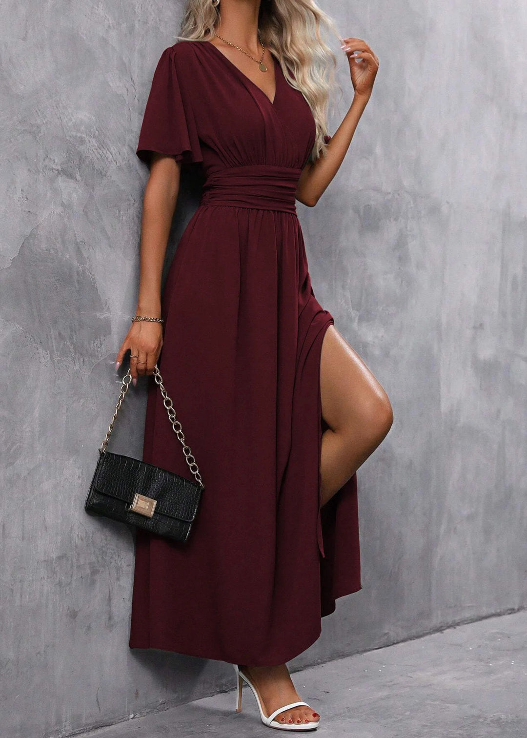 Emma | Women's V-Neck Maxi Dress with Side Slit - image 6