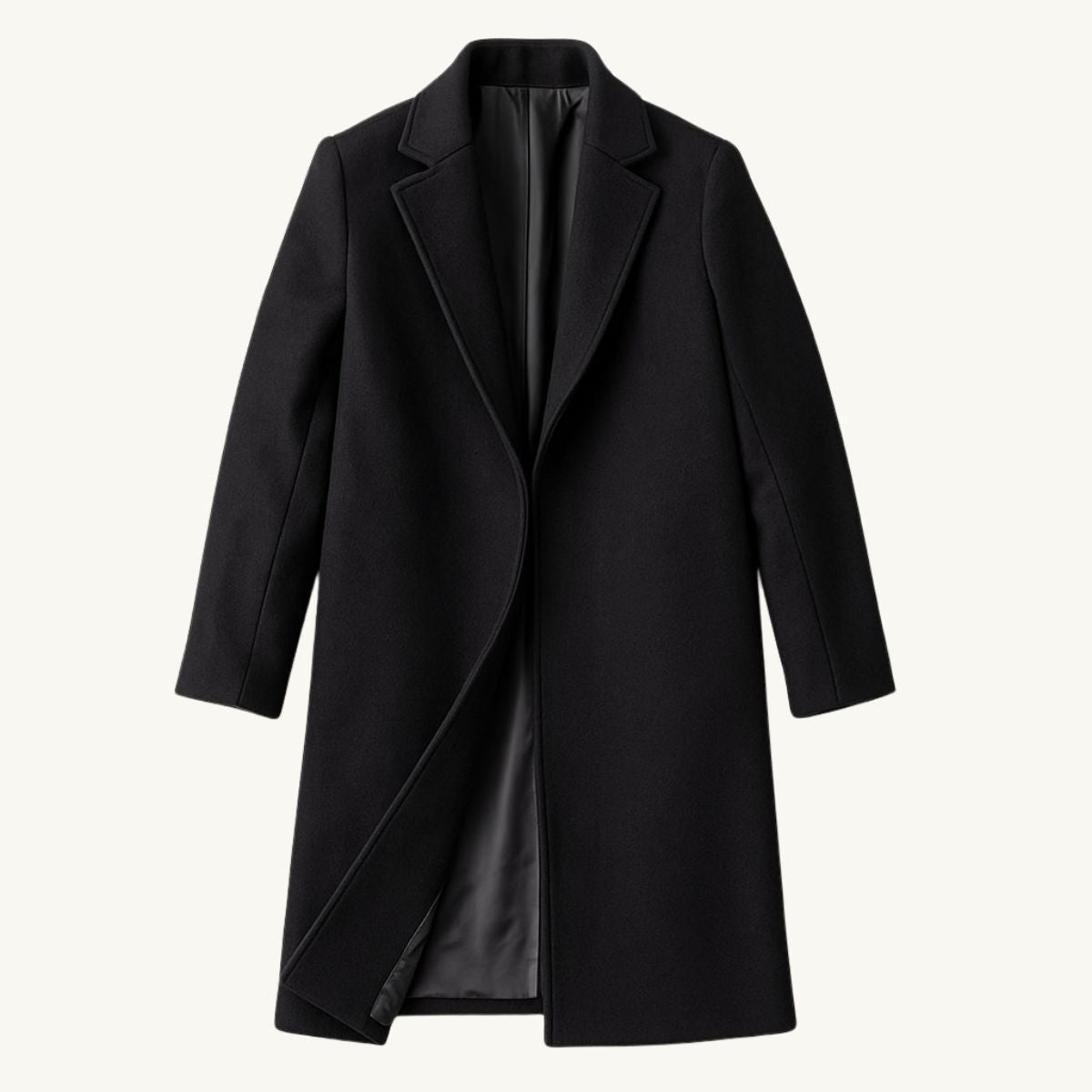 Emmett | Men's Wool-Cashmere Mid-Length Coat, Tailored Autumn Coat | Animated Apparel | Black