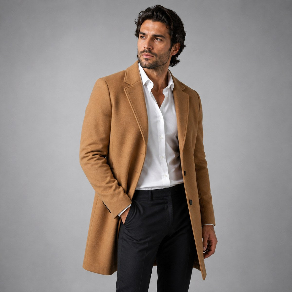 Emmett | Men's Wool-Cashmere Mid-Length Coat, Tailored Autumn Coat | Animated Apparel