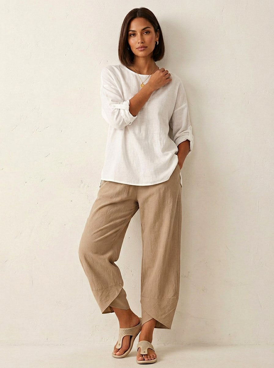Esme | Women's Lightweight Linen Trousers, Breathable Summer Trousers | Animated Apparel | Khaki