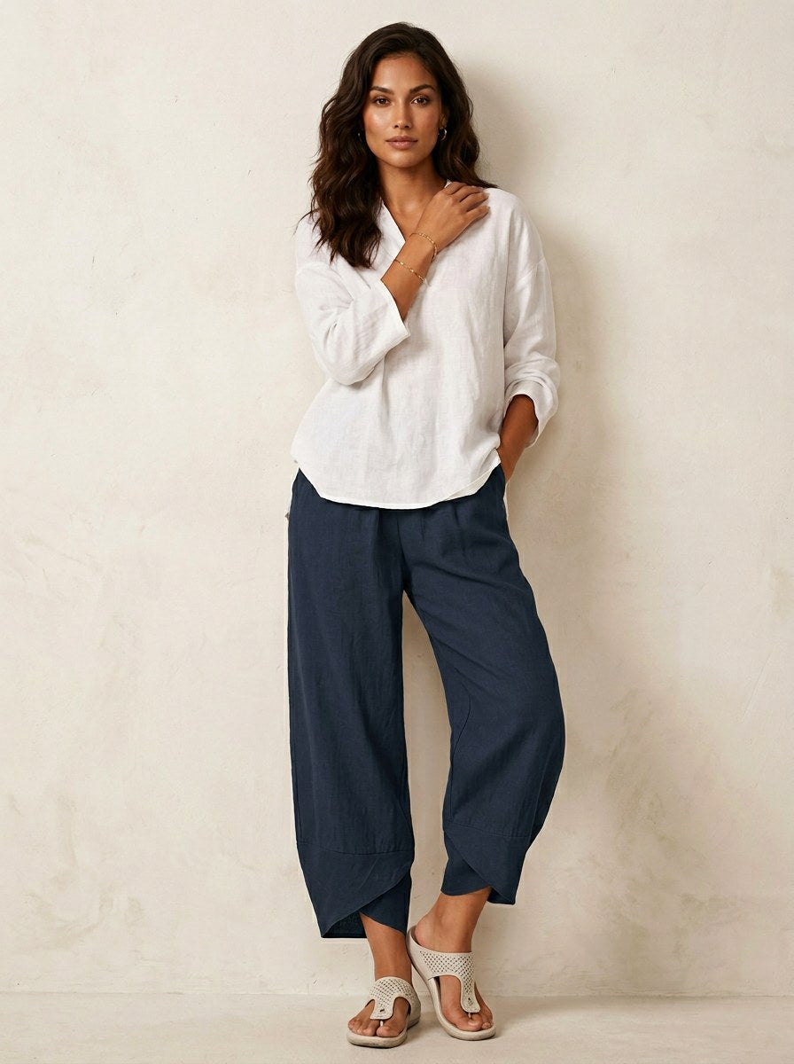 Esme | Women's Lightweight Linen Trousers, Breathable Summer Trousers | Animated Apparel | Zwart