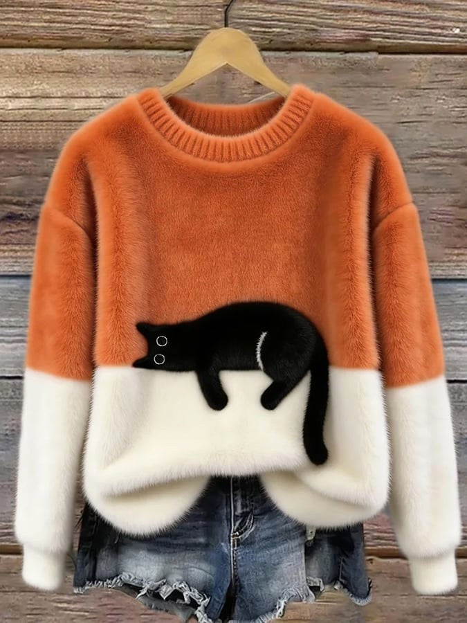 Estelle | Women's Cat Motif Wool-Mix Knit Jumper, Charming Everyday Sweater | Animated Apparel