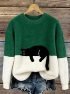 Estelle | Women's Cat Motif Wool-Mix Knit Jumper, Charming Everyday Sweater | Animated Apparel