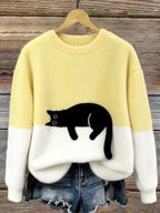 Estelle | Women's Cat Motif Wool-Mix Knit Jumper, Charming Everyday Sweater | Animated Apparel