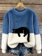 Estelle | Women's Cat Motif Wool-Mix Knit Jumper, Charming Everyday Sweater | Animated Apparel