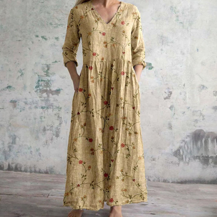 Estelle | Women's Long Sleeve Floral Maxi Dress - Yellow