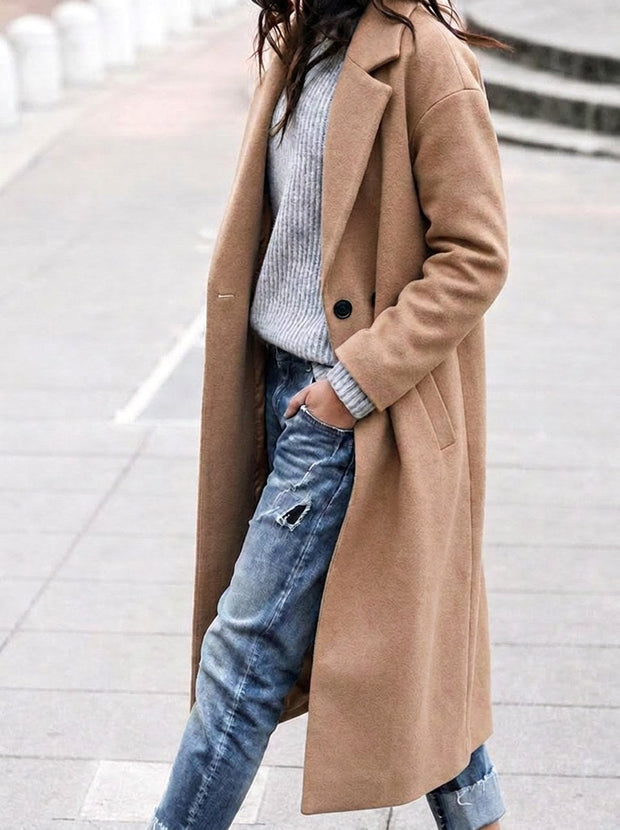 Esther | Women's Oversized Trench Coat with Wide Lapel, Long Relaxed Coat | Animated Apparel | Khaki