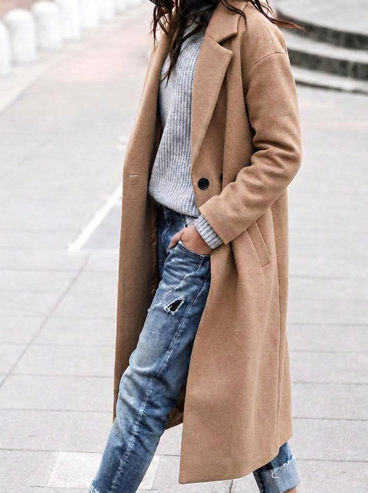Esther | Women's Oversized Trench Coat with Wide Lapel, Long Relaxed Coat | Animated Apparel | Khaki