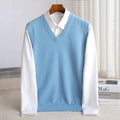 Ethan | Men's V-Neck Sweater Vest, Ribbed Trim Knit Gilet | Animated Apparel | Blue